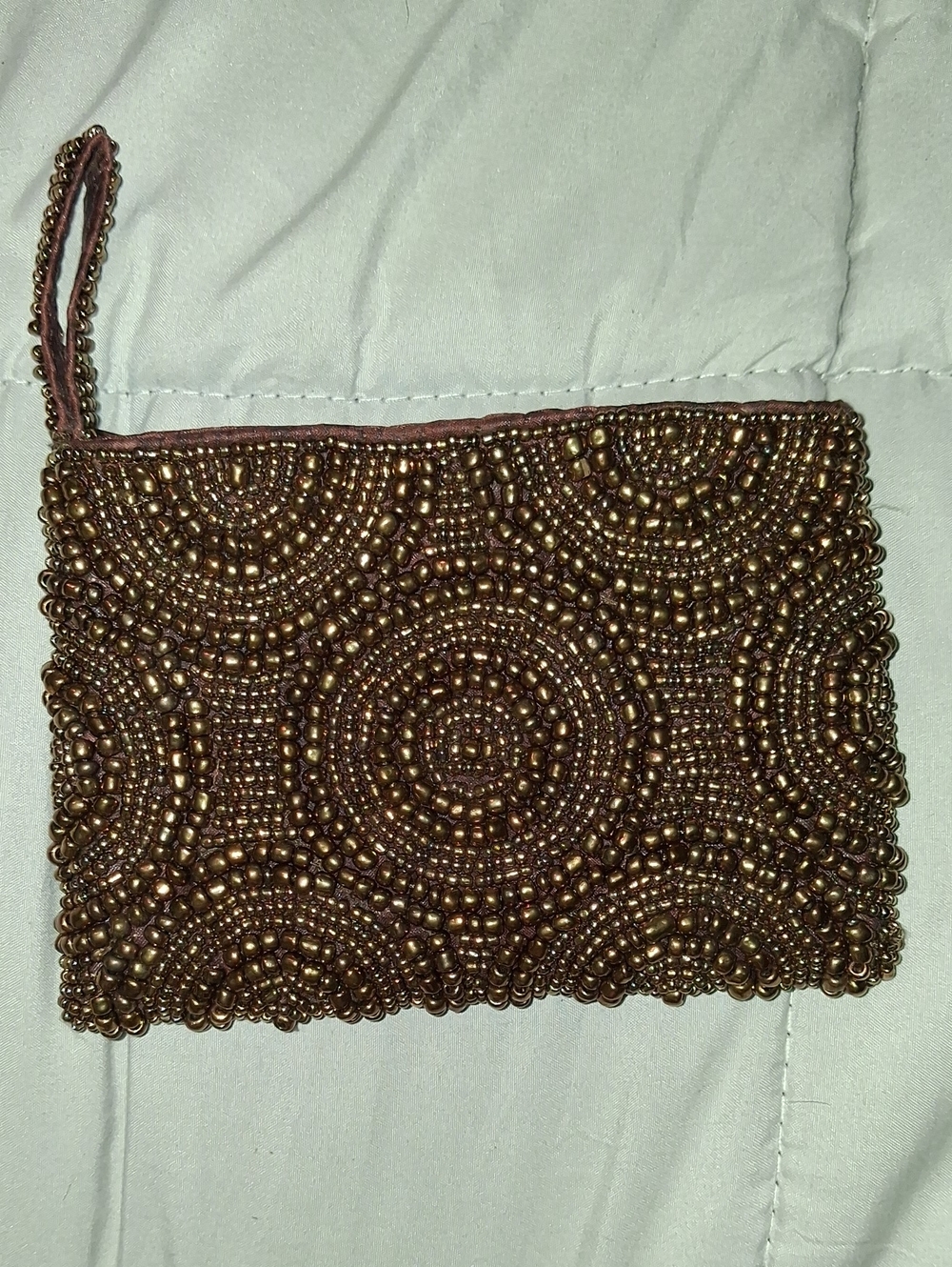 Beaded Handmade In Indonesia Wristlet Clutch in Bronze